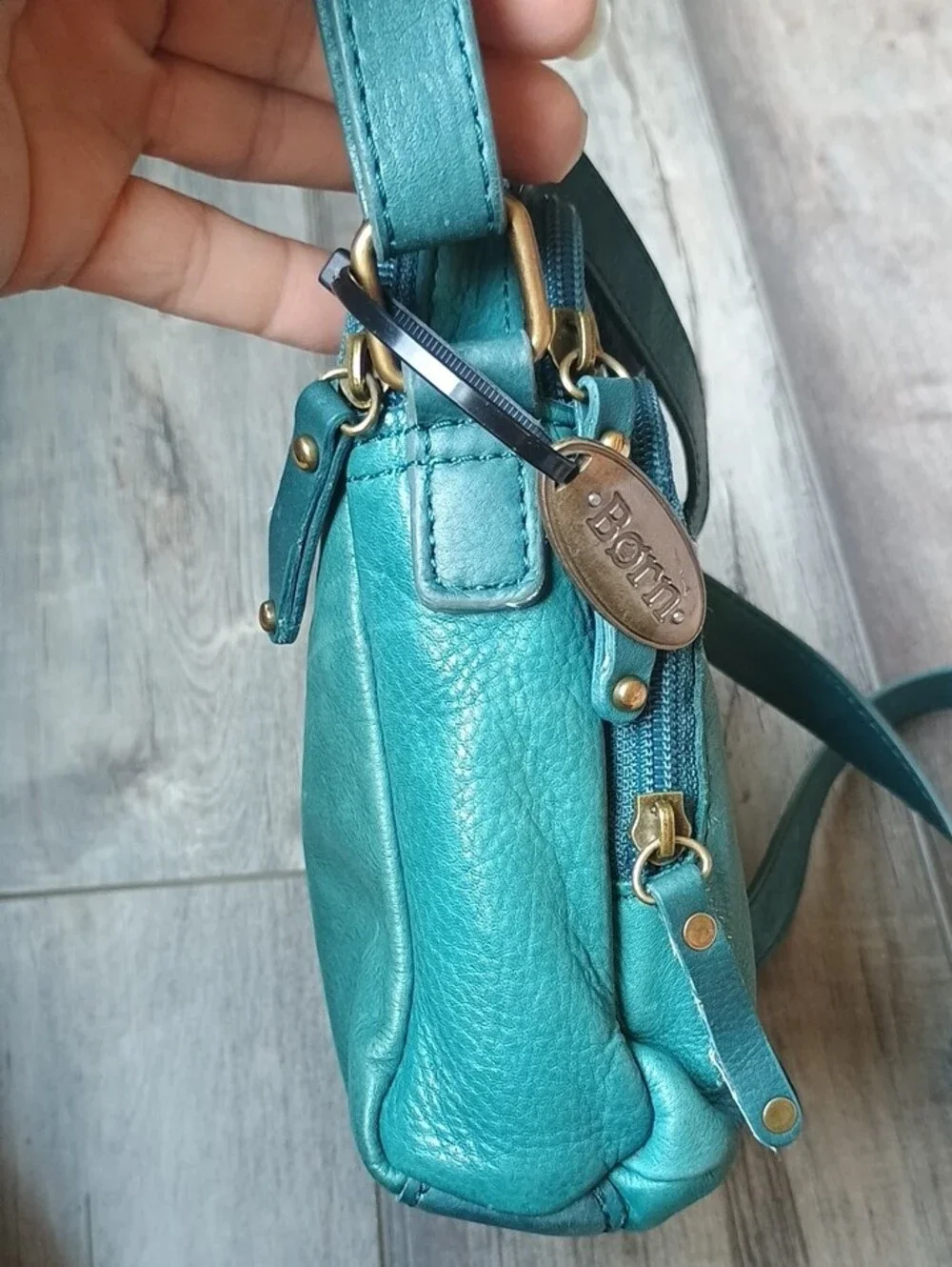 Born Teal Crossbody Leather Bag with Dual Zips - Picture 13 of 14